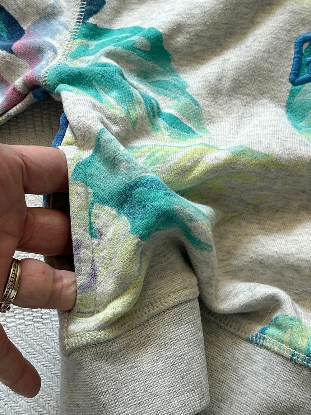 GAP Grey Hoodie with Blue & Teal Floral Design
